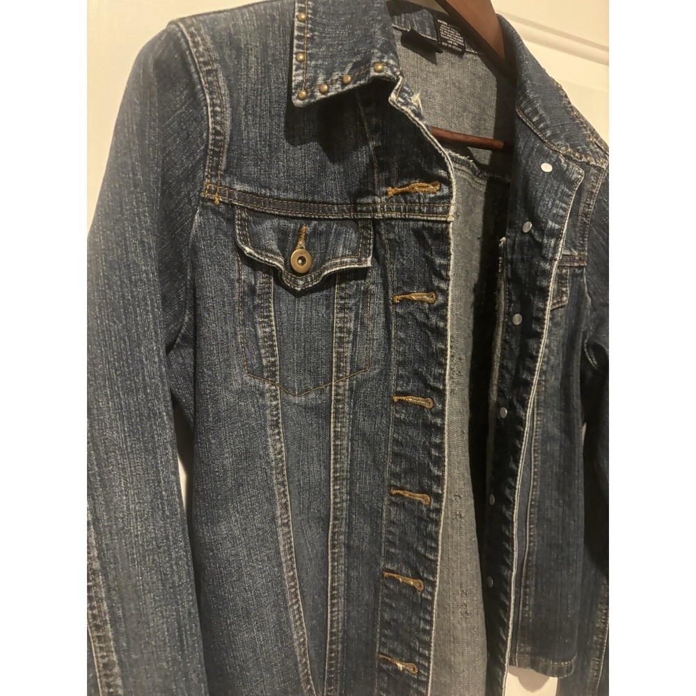 Willi Smith Denim Studded Jean Jacket Small Trucker Embroidered Gold Blue - Picture 4 of 15